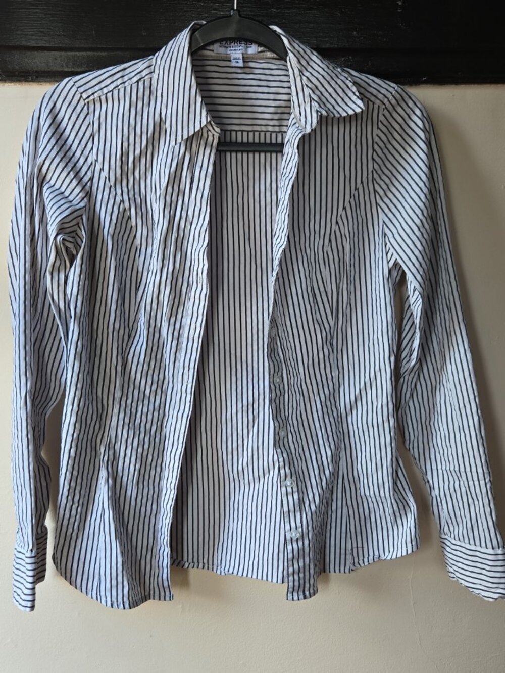 Express XS Ultimate Essential Black and White Striped Women's Dress Shirt